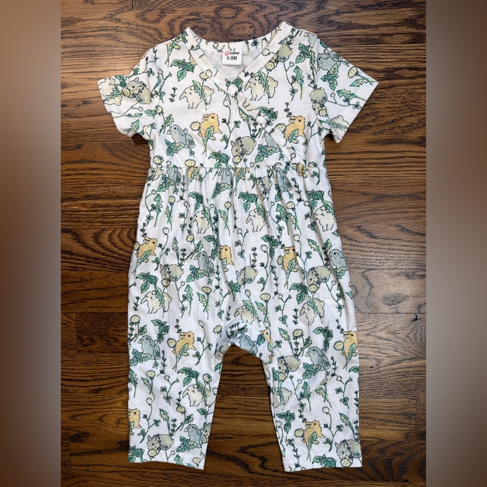Baby Girls Bunny Floral Print Kids One Piece Romper Size 6-9 Months